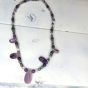 Amythyst and grey pearls beautiful necklace gemstone real